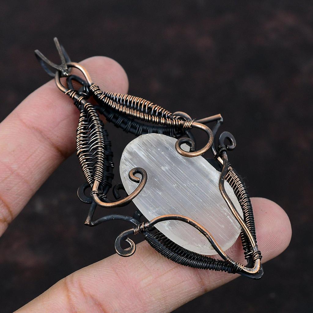 Selenite Druzy Pendant Copper Wire Wrapped Pendant Selenite Druzy Jewelry Amazing Pendant Gemstone Pendant For Gift Handmade Copper Jewelry