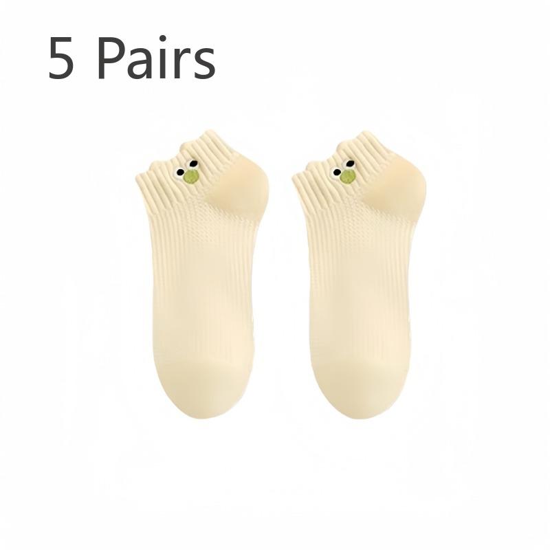 5 Pairs of Women's Summer Thin Cotton Deodorant Lovely Shallow Mouth Non Slip Heel Socks