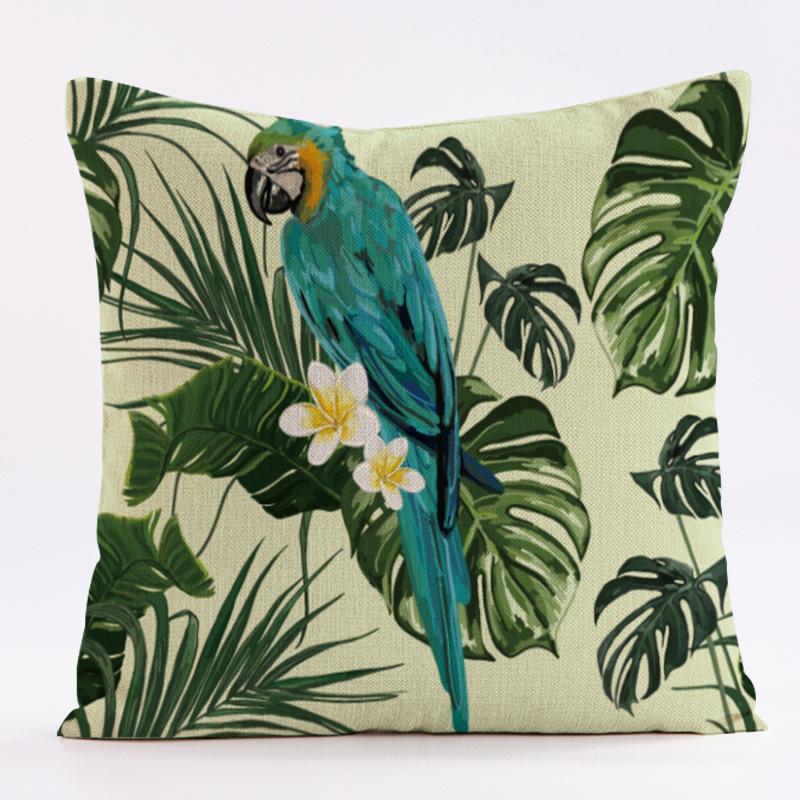 New Flower-and-bird Tropical Plant Waterproof Pillowcase, Printed Sofa Cushion, Detachable and Washable Pillow 45x45cm (Pillow Insert Not Included)