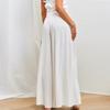Women's Color Trousers Elastic Belt Wide Leg High Waist Long Culottes