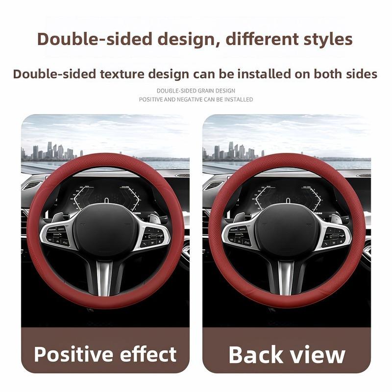 Premium Napa Leather Steering Wheel Cover Laser Perforated Non Slip Grip 14.6-15 In Universal Fit All Season Comfort Easy Tal