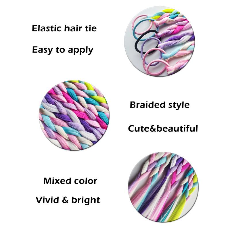 6pcs kids ponytail Hair Extensions Rainbow Color Hairpieces with  for KIds Girls-Great for Gifts, Holidays