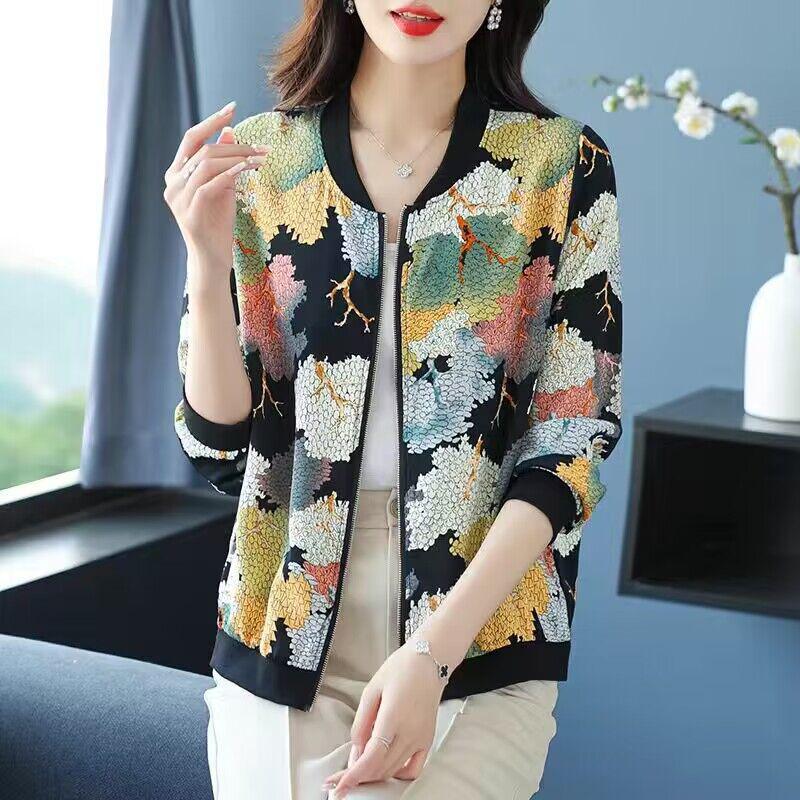 2026 Summer Plus Size Chiffon Sunscreen Coat for Middle-Aged Women - Lightweight Printed Jacket