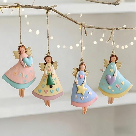 Tre Engel Julepynt Rustikk Gårdshus Engeldekorasjoner Juletre Hengepynt for Ferie Hjemmedekor