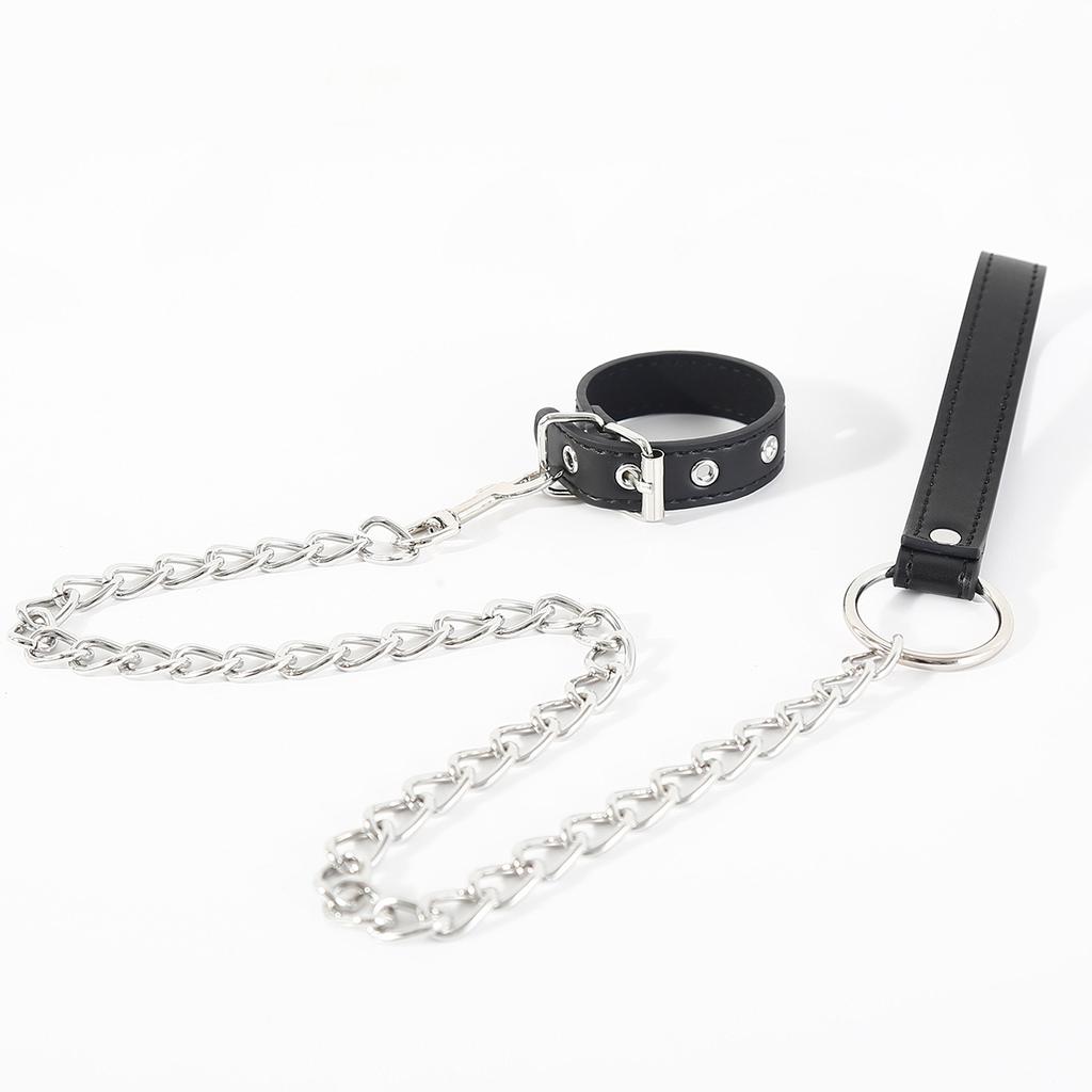Male Adjustable Cock Ring with Dog Chain Traction Comfortable Durable BDSM Adult Toy for Men