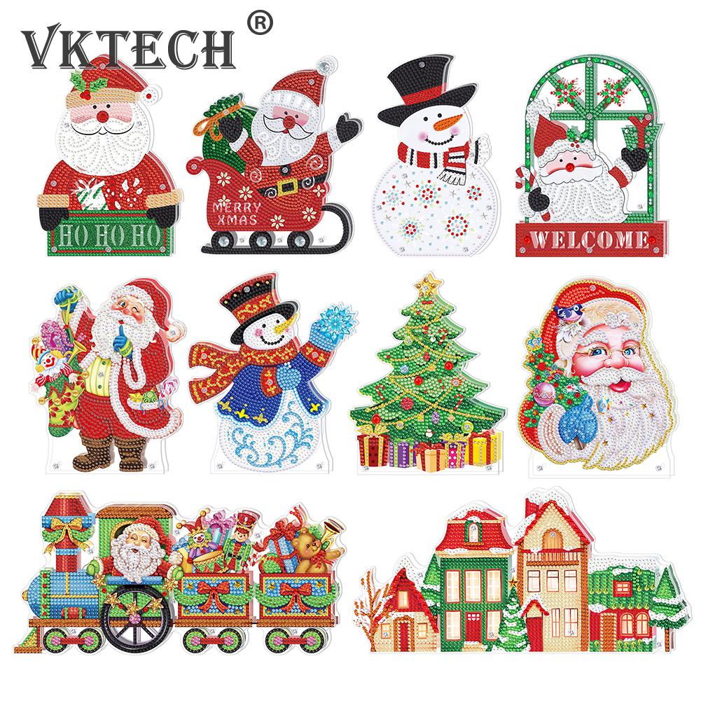 DIY Diamond Painting LED Light Christmas Tree Snowman Drawing Kit Bedside Night Light Drilling Arts Crafts Lamp Xmas Home Decora