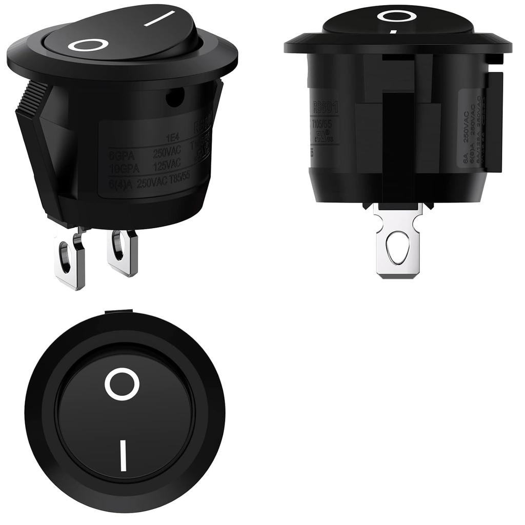 20pcs 10pcs Rocker Switch Black On Off 2 Pin Mini Round Toggle Switch 3A 250V 6A 125V 15MM Circle Switches for RV Car Truck Boat