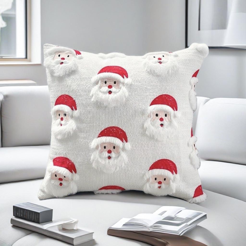 Christmas Santa Plush Cushion Cover With Cartoon Santa Claus Design For Holiday Home Decor