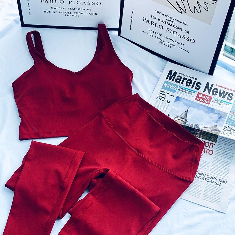 

Lu Same Sports Suit Women 2025 New Arrival Detachable Yoga Vest High Waist Hip Lifting Sport Workout Ankle Length Pants Angola red M [Suggested 50.00 kg-55.00 kg]]