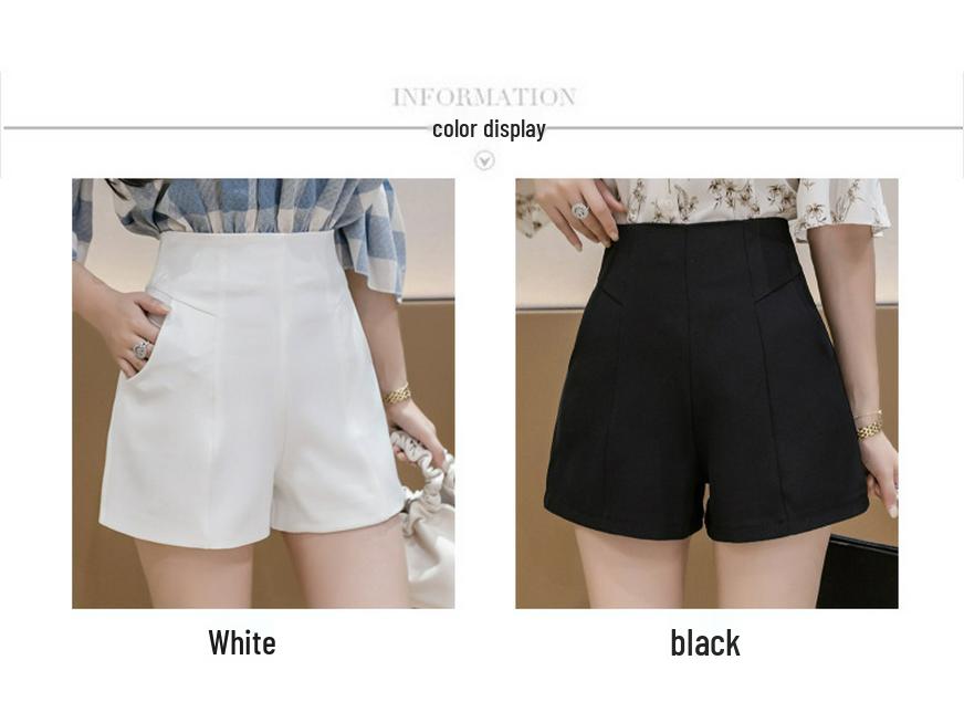 2024 Women's High-Waist A-Line Black Suit Shorts - Spring To Autumn Wear, Loose, Slimming, Wide-Leg