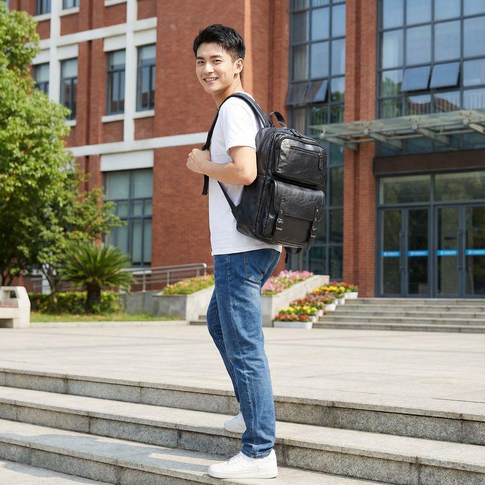 Schoolbag New Business Leather Backpack Men's Large Capacity Commuter Computer Backpack Stylish and Simple Travel Backpack