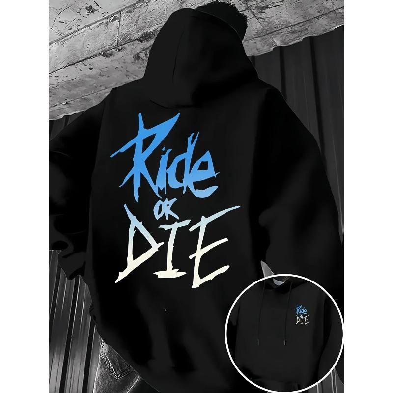 Felpa con cappuccio da uomo con stampa lettering Ride or Die Pullover per adulti Felpa Street Casual Comoda Hip-Hop Manica Lunga