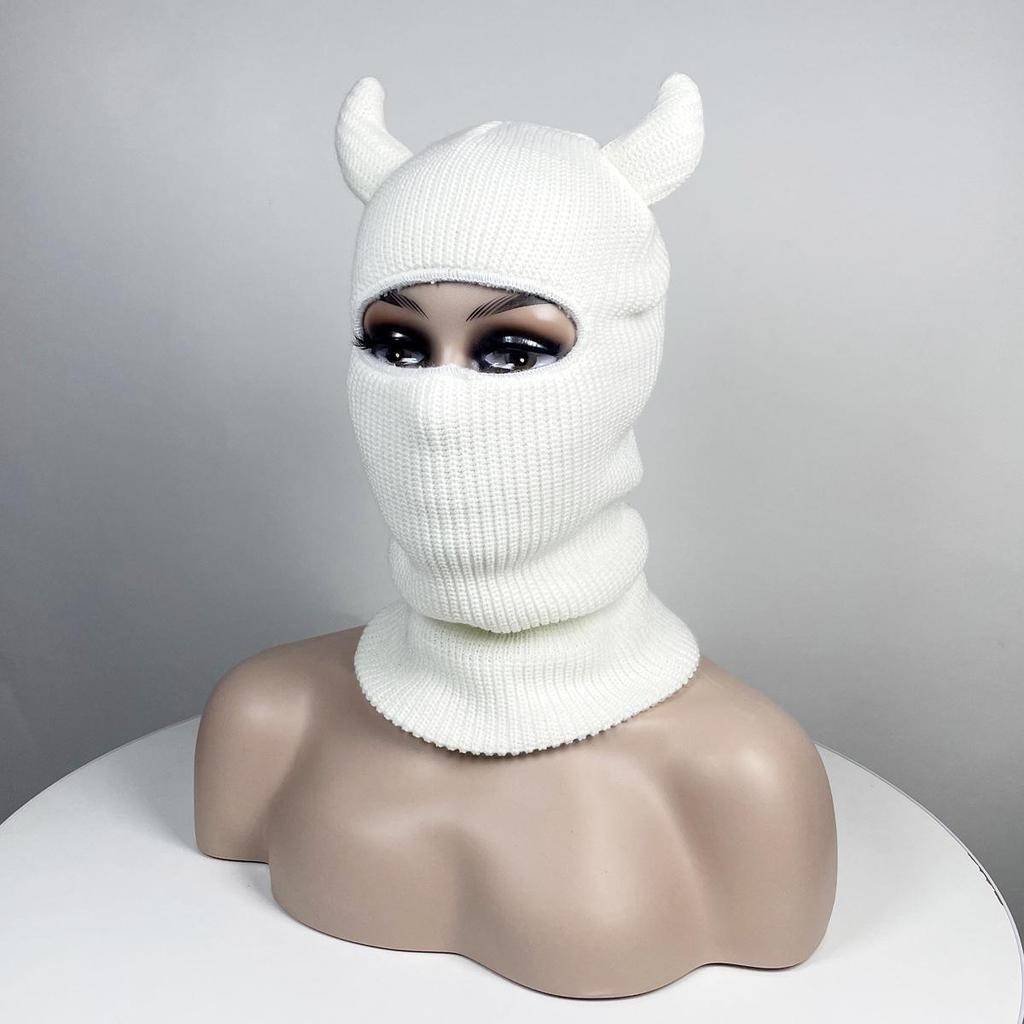 Cow Horn Hooded Knitted Halloween Cosplay Hat
