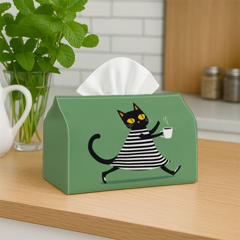 1pc, 2D Flat Printing, Cute Cat Coffee Printed Tissue Box, Suitable for Bathrooms, Living Rooms, Bedrooms, Dressing Tables, Coffee Tables And Dining T