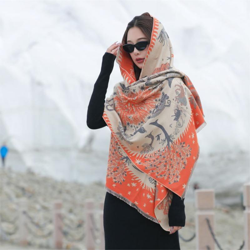 Scarf women's fashion double-sided jacquard scarf high-end sense of warmth imitation cashmere shawl Xinjiang Xizang travel outside