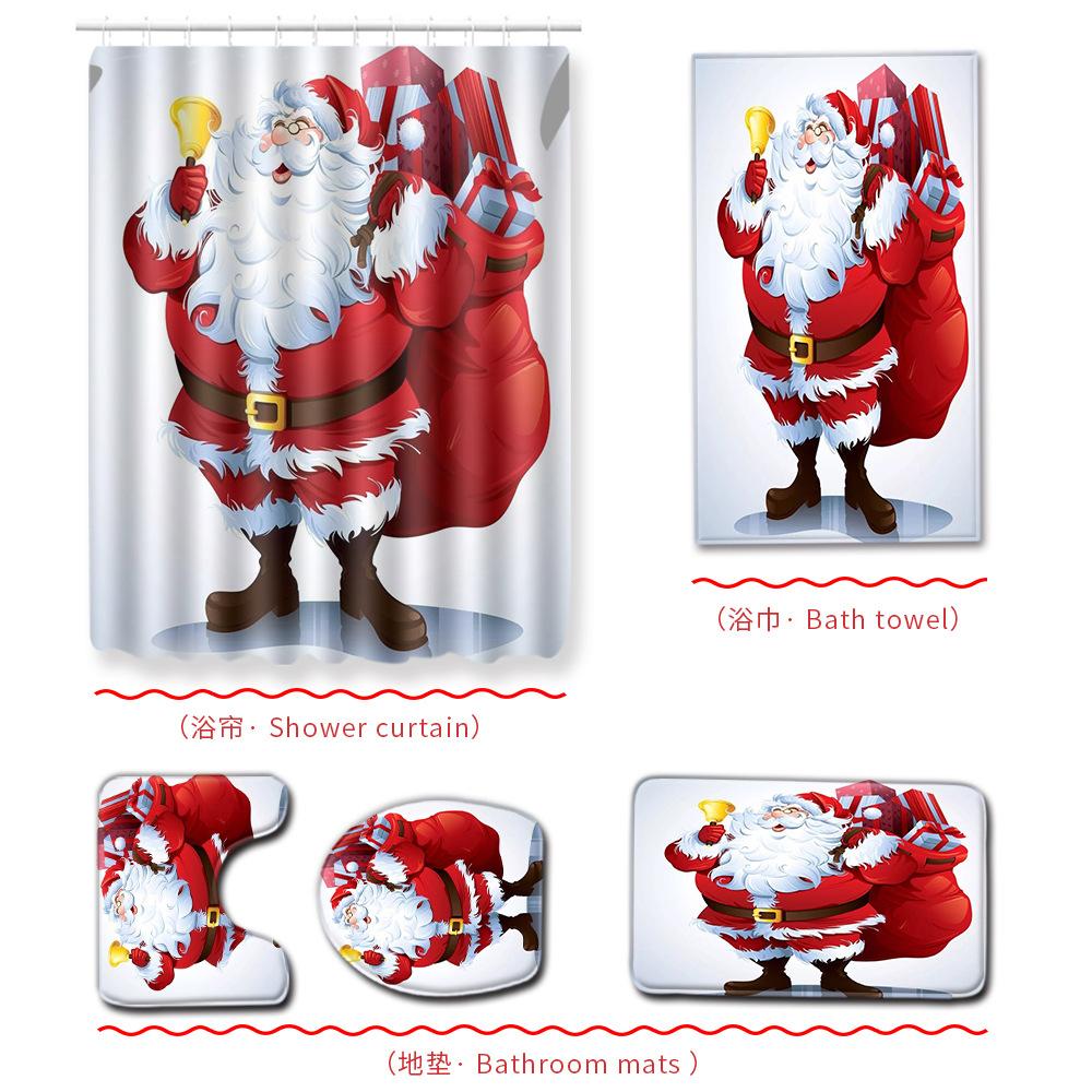 Christmas Bathroom Shower Curtain Bath Towel Floor Mat Five-Piece Set Bathroom Toilet Carpet Shower Foot Mat
