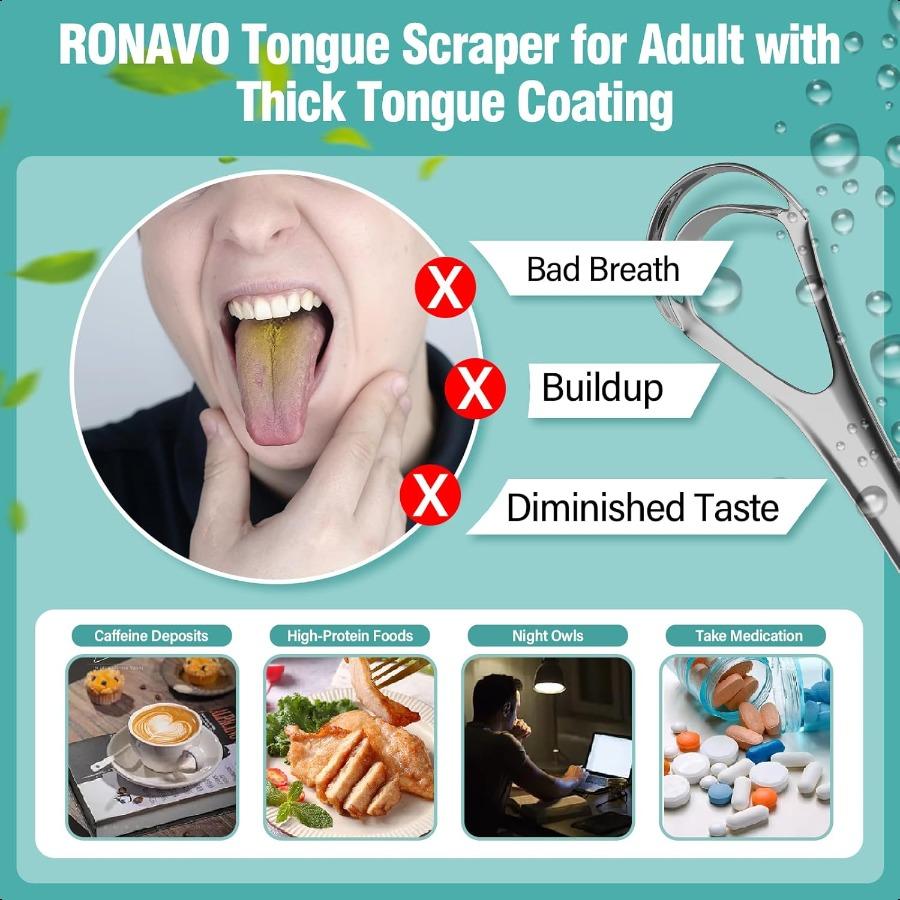 

Tongue Scraper for Adult with Thick Tongue Coating Dual Scraping Head Design for Deep Clean Stainless Steel Tongue Cleaner Bad United States