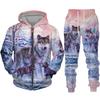 Men's Zipper Hoodie Set 3D Printed Animal Wolf Sportswear/Pants Casual Street Long Sleeve Loose Spring Autumn 2 Piece Set