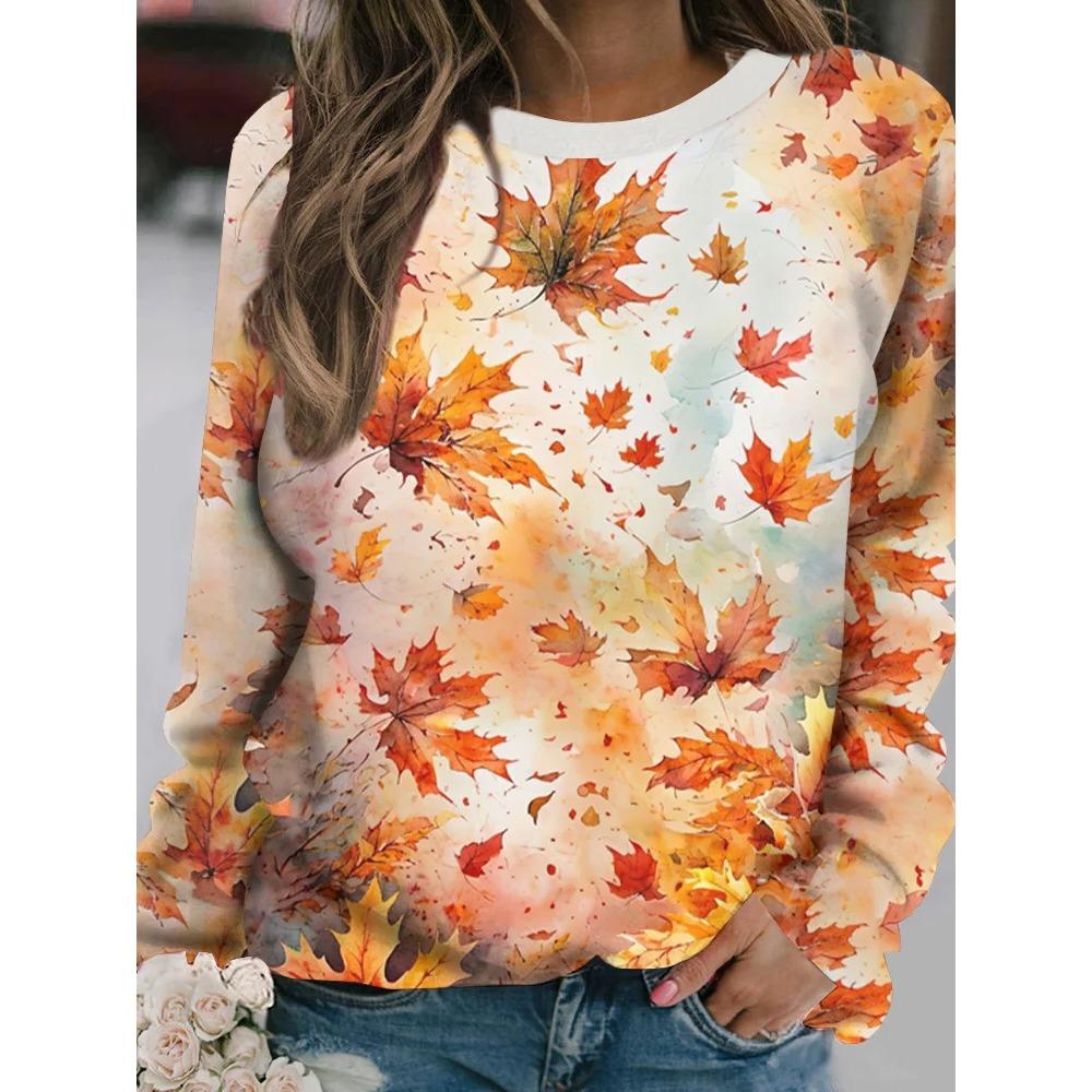 Autumn Cute Squirrel Leaves 3d Print Long Sleeve T-Shirt Women's Fashion Casual Oversized Fashion Comfortable T-shirt