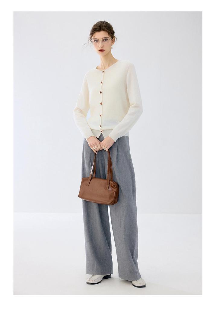 Cashmere Autumn/Winter Women's Round Neck Buttoned Cardigan