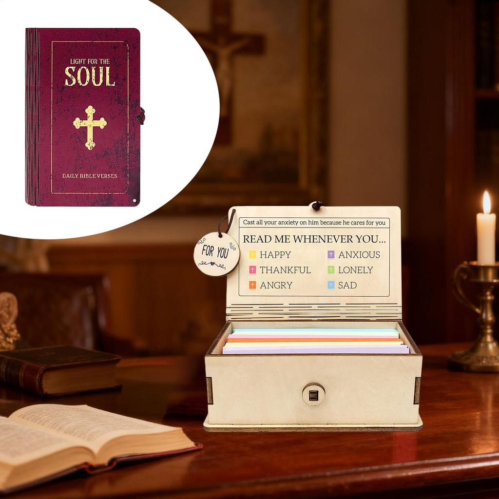 Daily Bible Verse Box Wooden Inspirational Home Decor Bible Verses Prayer Boxes for Women Mom Friend Family Sister Study