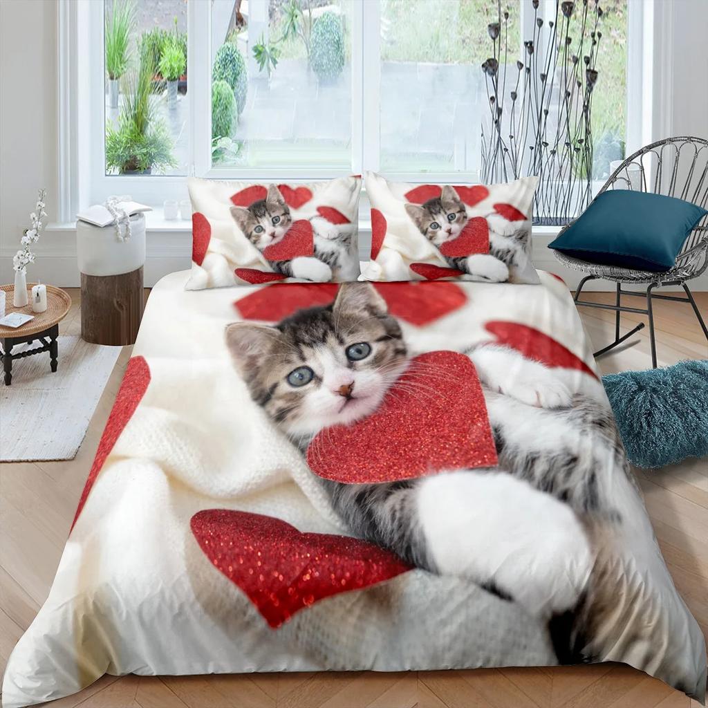 Cat Duvet Cover Set Lovely Animal Bedding Multiple Colour 23PCS Quilt Cover,TwinFullQueenKing Size Polyester Comforter Cover