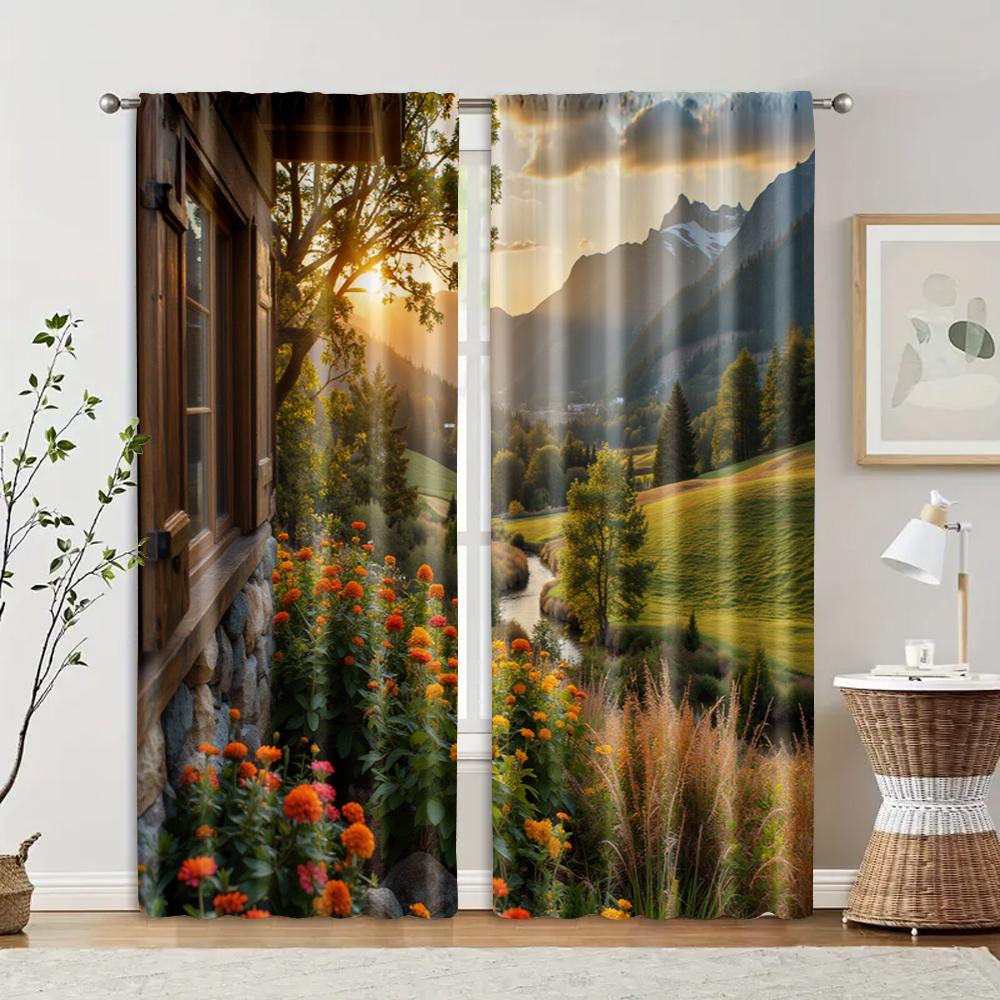

2 pcs, filtering curtains (excluding rods, non-movable, without batteries) Autumn Lake for use in bedrooms and living rooms 29x65in(75x166cm)