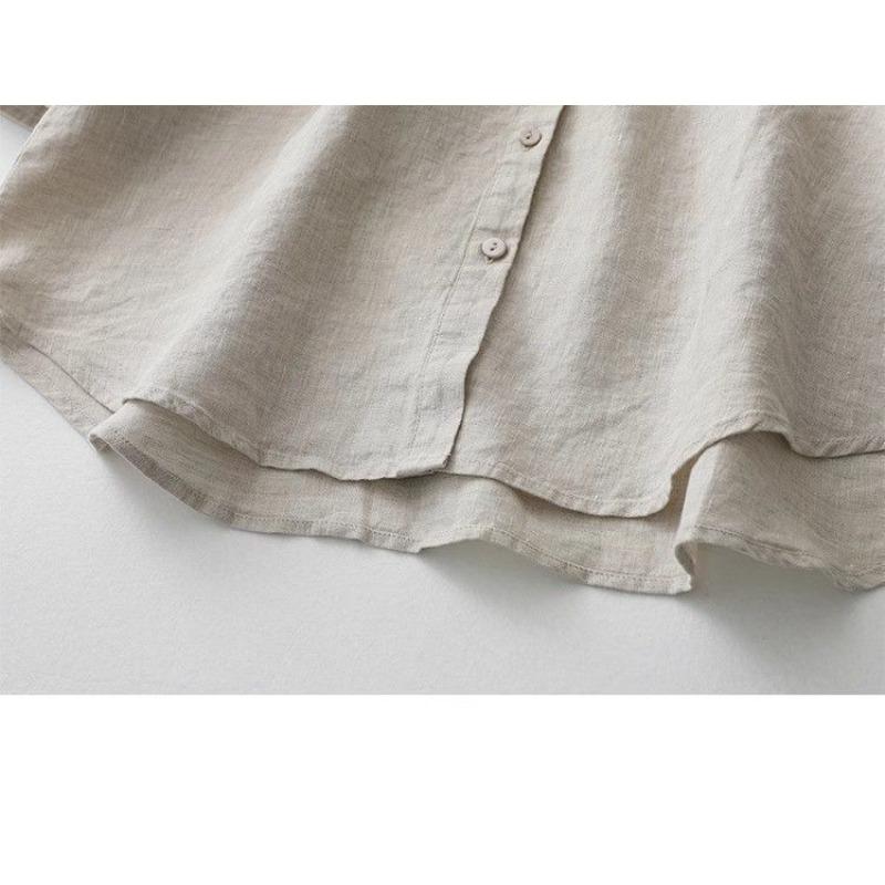 Japanese Cotton and Linen Shirt Women's Solid Color Versatile Casual Round Neck Seven Quarter Sleeved Shirt
