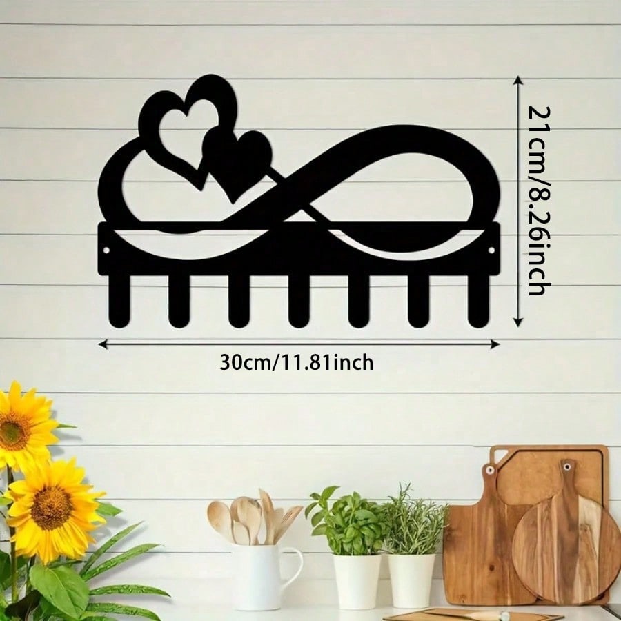 Metal Infinity Heart Key Holder Hook Bohemian Style Black Iron Wall Organizer
