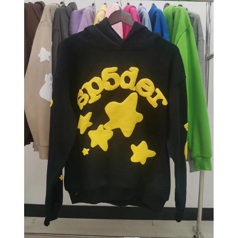 

Чоловіча оригінальна важка толстовка Sp5der з товстого флісу 450 г, з капюшоном та об ємним принтом Small