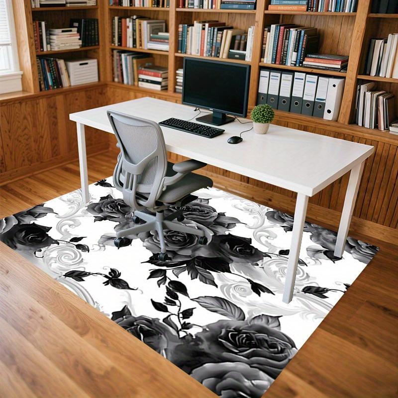 1pc Black Roses Floral Pattern Themed Rug for Home Decor, Non-slip Office Carpet, Chair mat, Outdoor Mat, Christmas and Halloween gifts-0731152