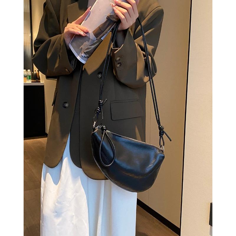 

Винтажная сумка-рожок из вощеной кожи, Универсальная сумка через плечо на одном плече из натуральной кожи, Женская сумка One Size чёрный