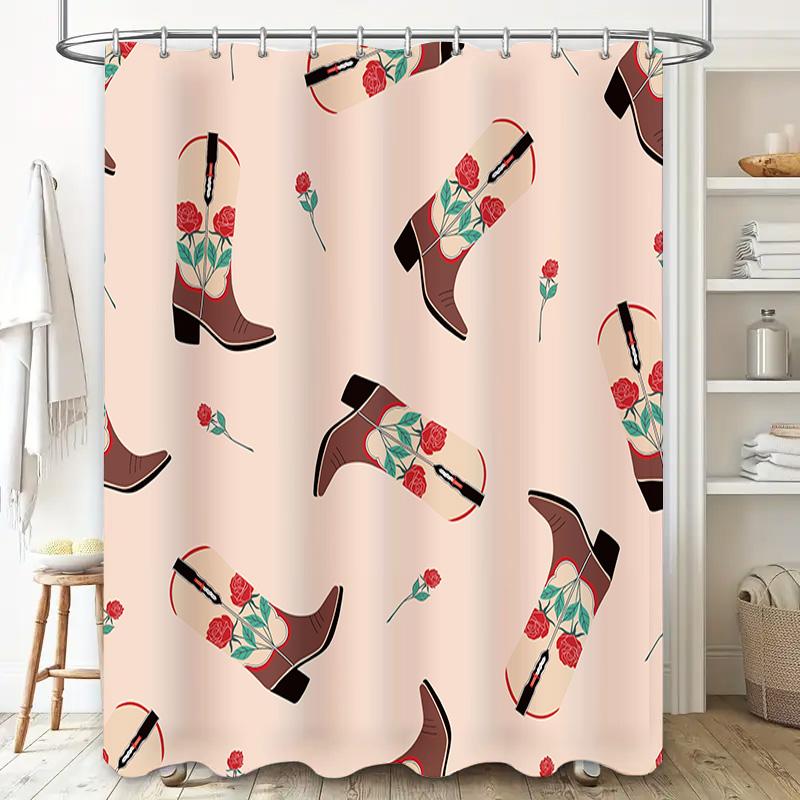 Vintage Cowboy Boots Shower Curtain Decor Western Style Floral Bathroom Curtains Waterproof Home Accessories Gift For Cowgirl Lo