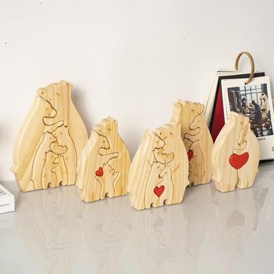 Spersonalizowana drewniana układanka z misiem z 2-7 nazwiskami rodzinnymi Drewniana układanka z misiem Figurka na biurko Niestandardowa rzeźba z nazwiskiem rodzinnym dla nowych rodziców