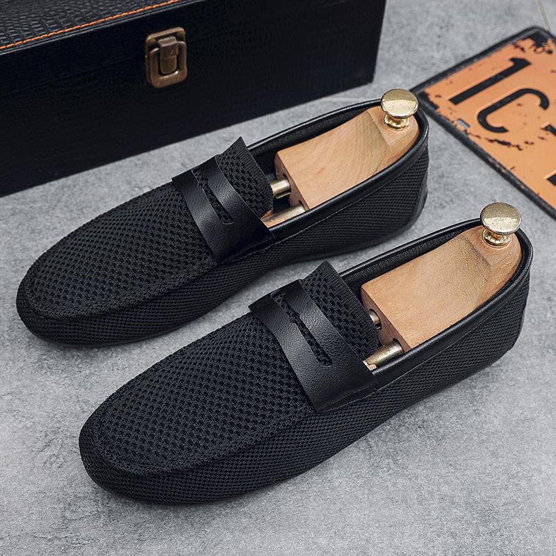 Doudou Shoes Men's Mesh Fly-woven Casual Lazy Shoes Business Soft Sole Breathable Fashion Trend One-pedal Loafers