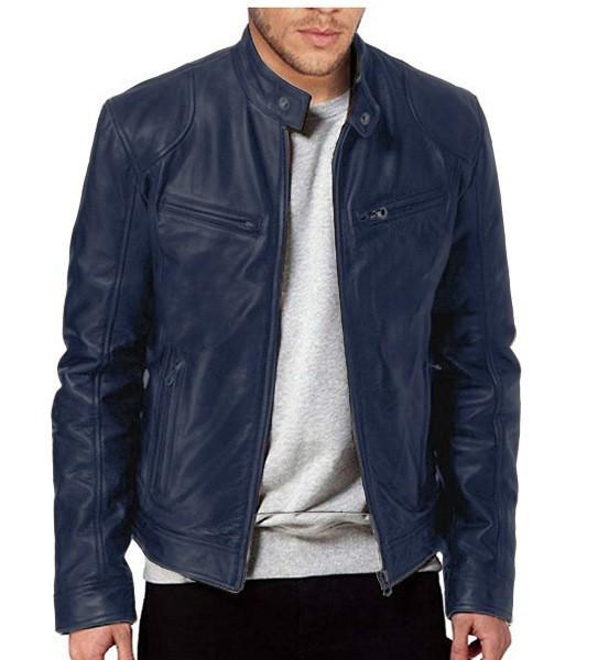 American retro PU leather jacket stand-up collar slim European and American tough guy motorcycle punk leather jacket