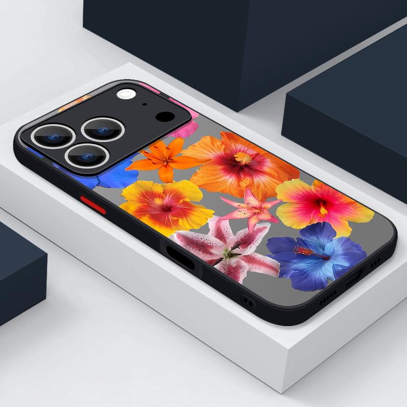 Cartoon Flowers Print Case For iPhone 17 Air 16e 16 15 14 Pro Max 13 15 Pro 17 Pro 17 Shockproof Soft Edge Hard PC Matte Phone Cover