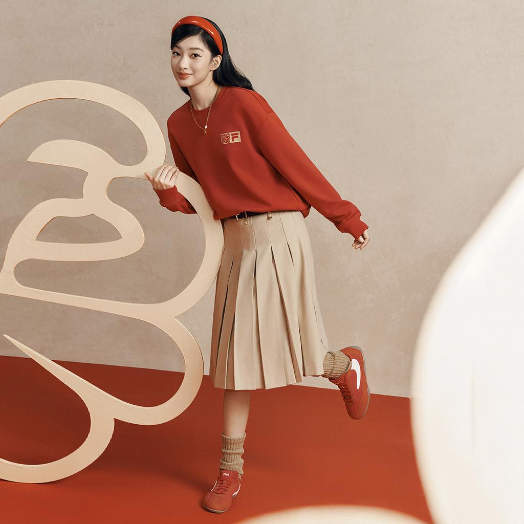 Fila Original Peony Pullover Simple Fashion Classic Retro Casual Versatile Comfortable Loose Round Neck Sweatshirt Unisex Sweatshirt Red F51U619203FRD