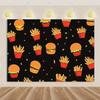 Pizza Hamburger Backdrop Supplies Quick Food Kid Birthday Party Decoration Cola French Fries Background Banner Photography Prop
