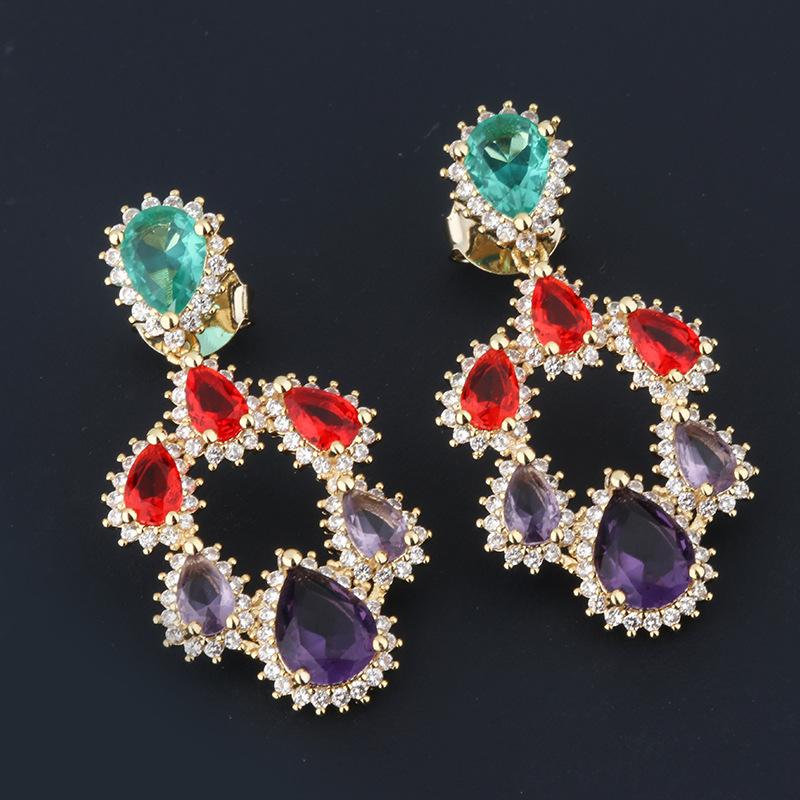 Direct Sales Temperament Versatile Glass Stone Color Matching Circle Earrings, Creative Personality South American Jewelry