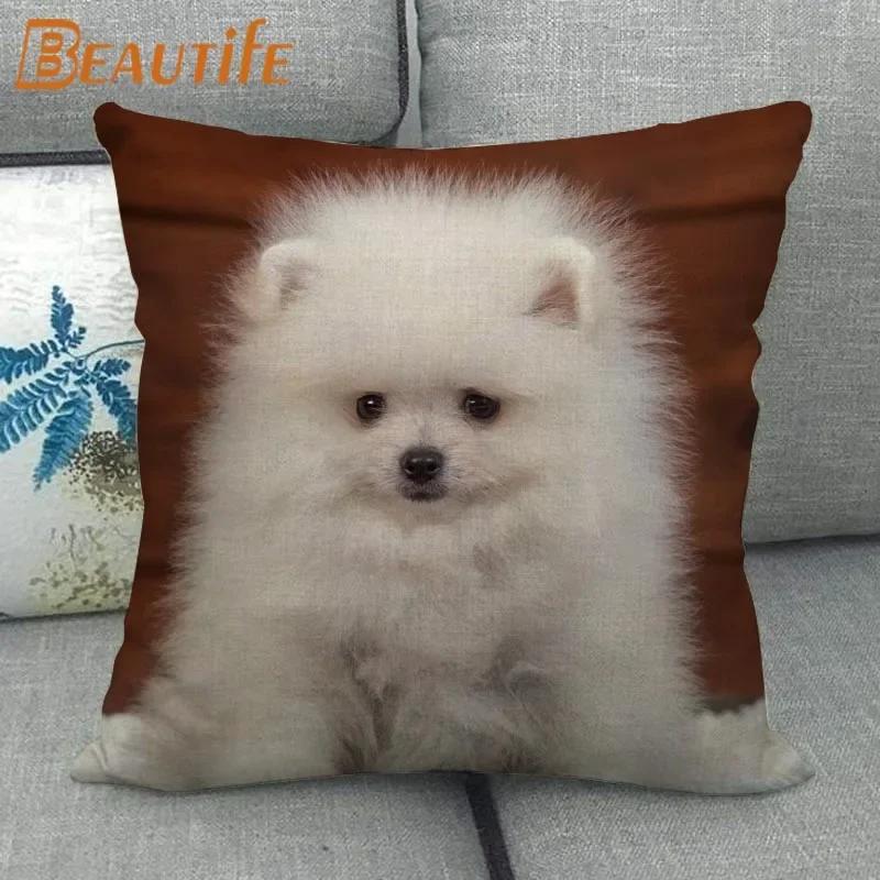 Nice Pomeranian Dog Pillowcase Bedroom Home Decorative Cover 45x45cm Square Zipper Pillow Cases Cotton Linen Fabric No Fade