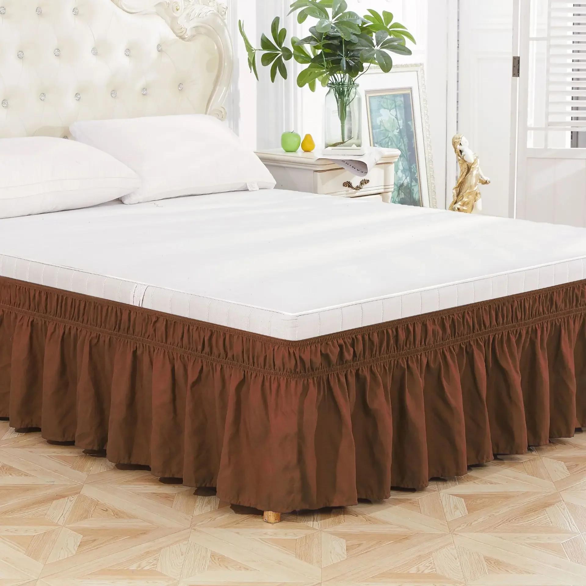 Effen kleur elastische bedruffles bedrok wikkelstijl gemakkelijk aan te passen stoffige bedrokken hoeken kleurvast Full 137x193cmx38cm1