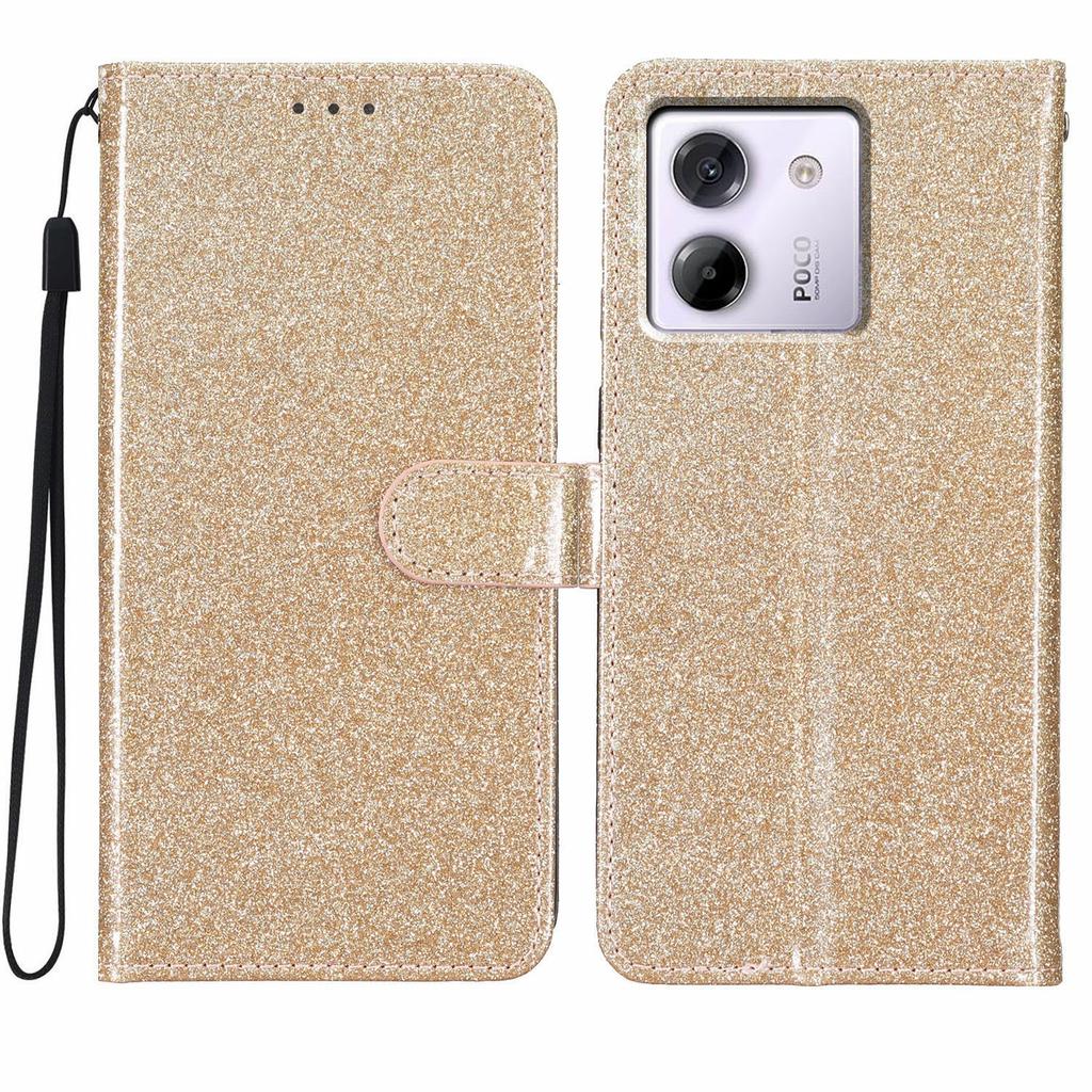 Für Xiaomi Poco M7 Pro 5G Brieftasche Hülle Glitzer Kratzfest Leder Ständer Handyhülle mit Riemen