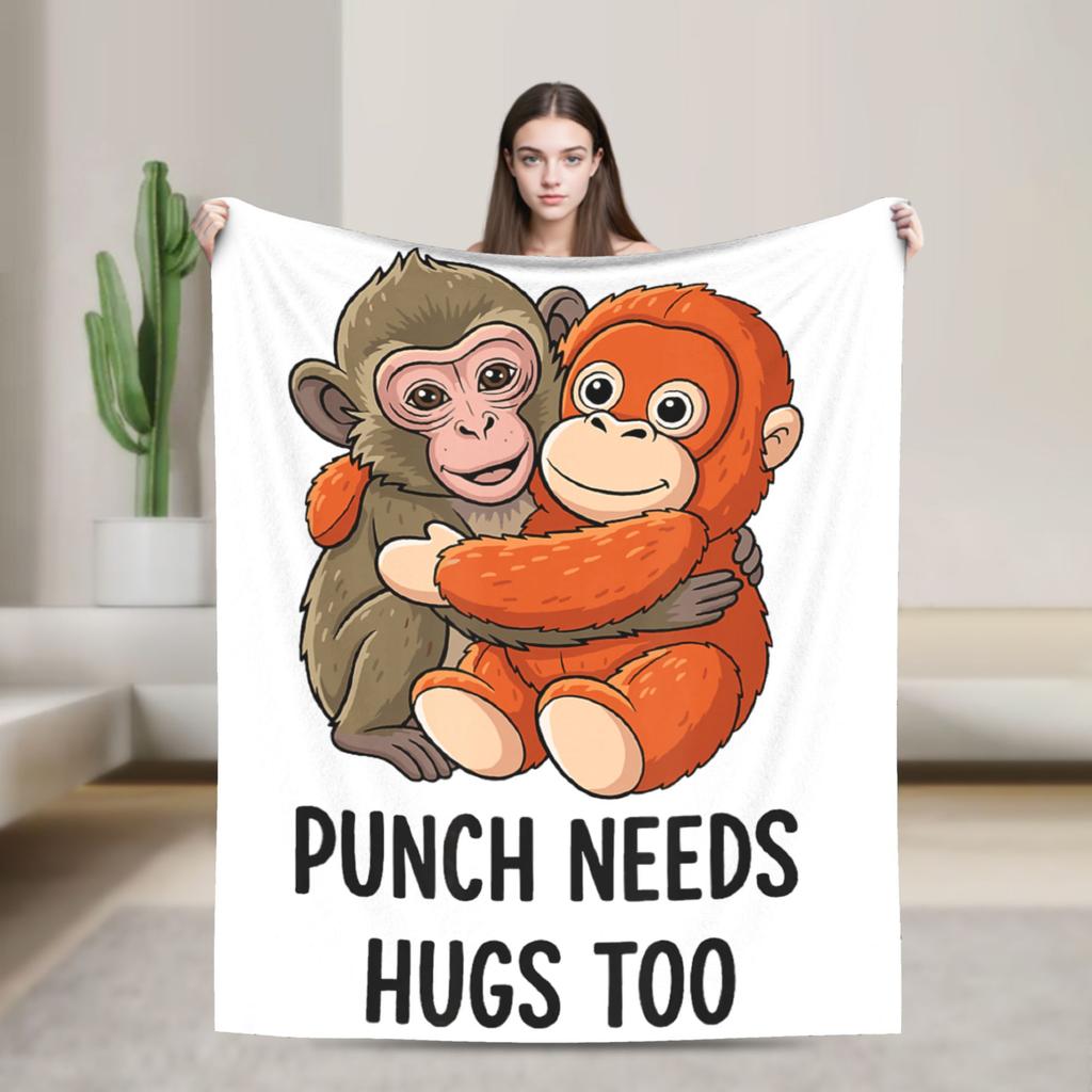Monkey Punch Needs Hugs Too Cute Macaque Orangutang Flannel Blankets Adults Warm Comfy Throw Blanket Winter Chair Bed Cover