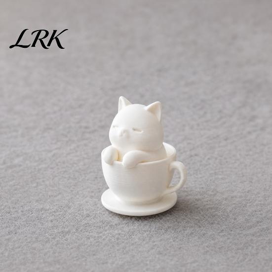 Cute Cat Cup Ornament 3D Printed Teacup Figurine, Mini Animal Statue Healing Decor Ornament, Smooth Kitten Figurine White Desktop Sculpture