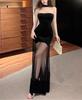2026 Spice Girl Mesh Design Sense Solid Color Velvet Dress Women's Pure Birthday Party Dress Skinny Dress