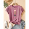 Three Love Hearts Print Fashion Retro Style Women's Summer Casual Sports Style Top Round Neck Short-sleeved T-shirt Deep Space Gray