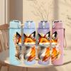 1PC Half Face Vivid Fox Pattern 750ml Color Plastic Sports Water Bottle Leakproof Flip Straw Lid Suitable for Sports Office Home Use