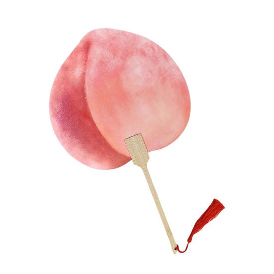 Fruit Print Fan with Wooden Long Handle Portable Lightweight Outdoor Travel Camping