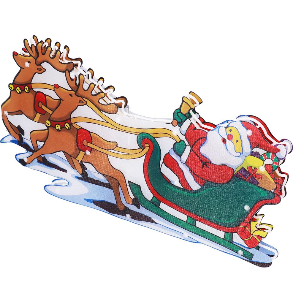 LED Christmas Light Sled Santa Claus Pattern Window Hanging Lamp Battery Powered with Suction Cup